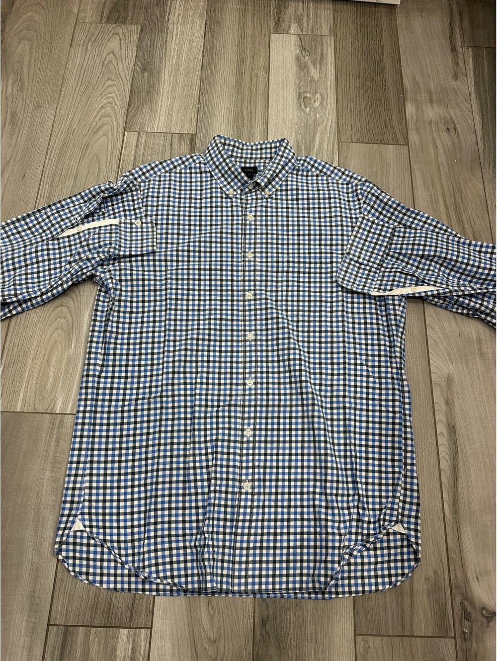 J.Crew Men's Long Sleeve Button-Down Shirt Blue and White Checkered LT